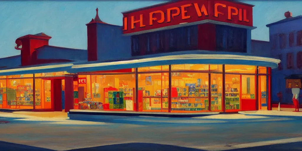 Image similar to a beautiful painting of an airport convenience store by Edward Hopper, 8k, 4k