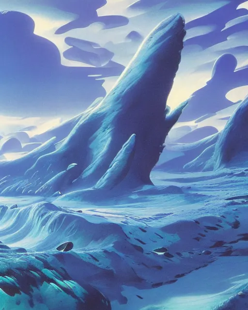 Image similar to blue planet by roger dean, 4 k, hyper detailed