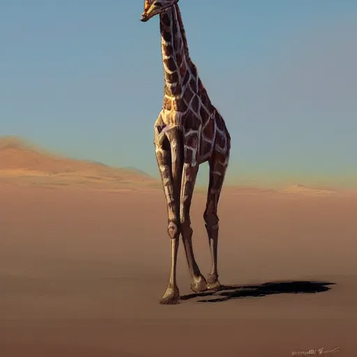Image similar to a half robot giraffe walking on mars, trending on artstation, art by greg manchess, guangjian, detailed digital art, artstation hd