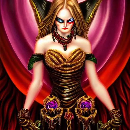 Image similar to professional portrait photography, evil godess, by anne stokes