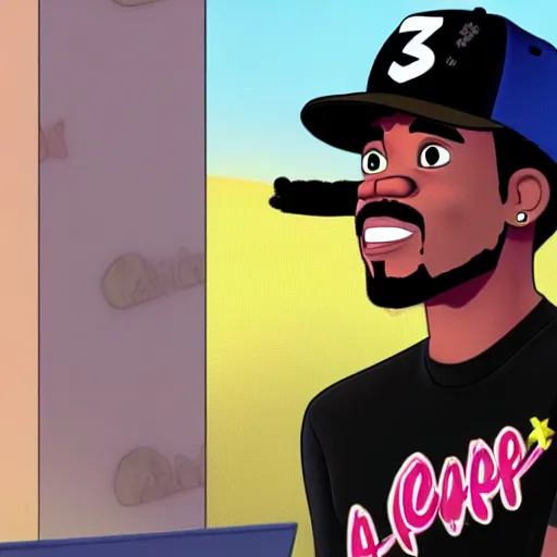 Image similar to a tv still of Chance The Rapper starring in a 2006 Pixar Animated movie