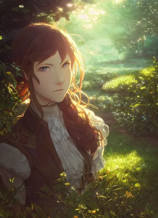 Image similar to a portrait of the emerald herald in the garden, intricate, tone mapped, ambient lighting, highly detailed, digital painting, concept art, sharp focus, by makoto shinkai and akihiko yoshida and hidari and wlop