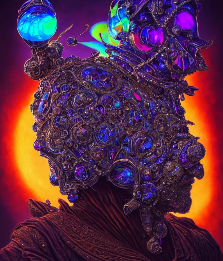 Image similar to front!!! shot of a court jester character, hyperdimensional, bioluminescent hypercubes, dark holography!!!, sunset psychedelic, chrome, (((intricate))), elegant, highly detailed, centered, (((artstation, concept art, smooth, sharp focus, artgerm, Tomasz Alen Kopera, Peter Mohrbacher, donato giancola, Joseph Christian Leyendecker, WLOP, Boris Vallejo))), mugshot!!!!!, ugly!!!!!!, octane render, nvidia raytracing demo, octane render, nvidia raytracing demo, octane render, nvidia raytracing demo, grainy, muted, 8K, digitalblasphemy, metatron