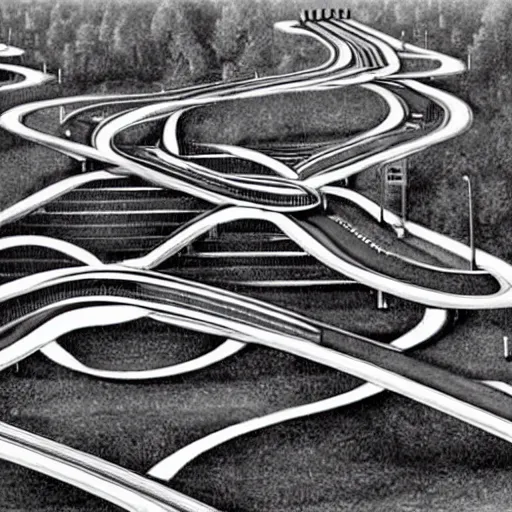 Prompt: a highway designed by mc escher