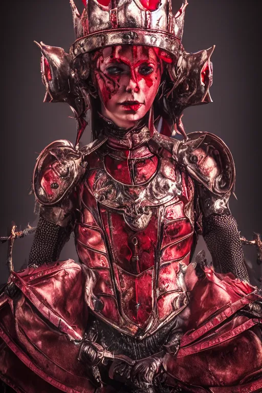 Image similar to the blood crown queen wear the scarlet armor, cinematic lighting, various refining methods, micro macro autofocus, ultra definition, award winning photo