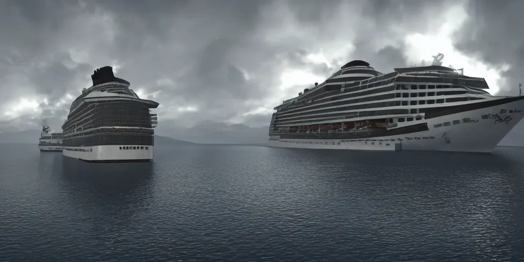 Prompt: cruise ship sinking, dark, thunderstorm unreal engine Hight detailed An epic fantastic realism dinamic lighting