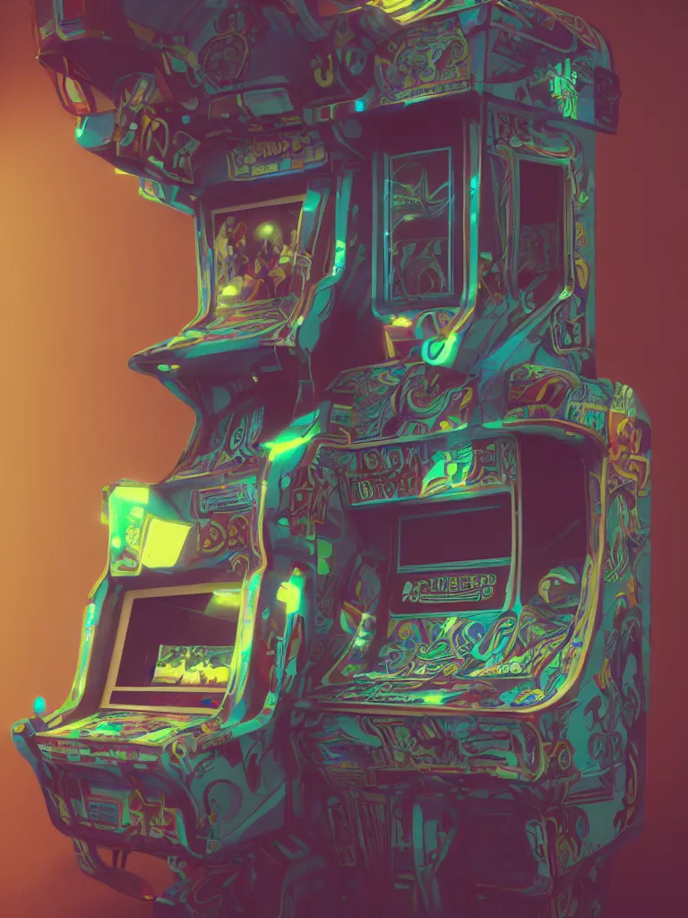 Image similar to retro arcade cabinet, moody::alejandro jodorowsky, studio ghibli, beeple and James Gilleard and Justin Gerard :: ornate, dynamic, particulate, intricate, elegant, highly detailed, centered, artstation, smooth, sharp focus, octane render, 3d