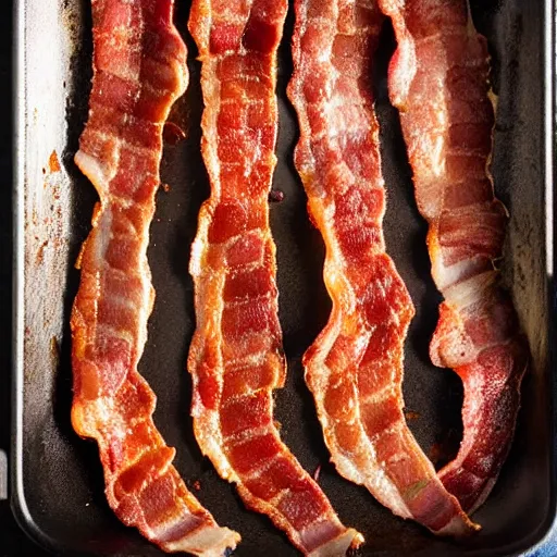 Image similar to bite sized bacon strips sizzling on a pan