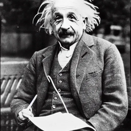 Image similar to albert einstein as a garbage man colorised