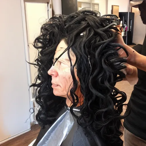 Image similar to Medusa with snake hair at the hairdresser