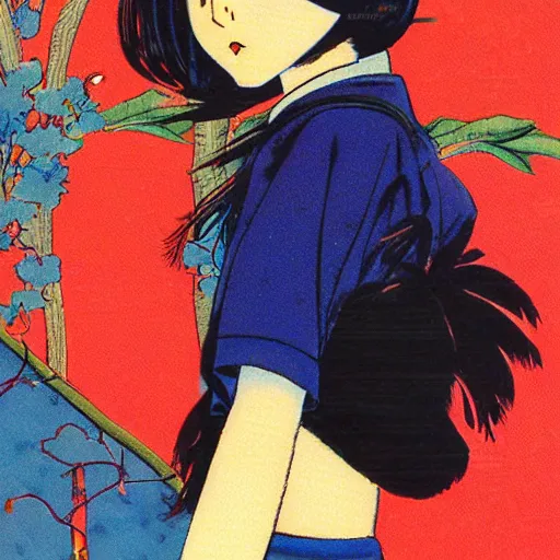 Image similar to a vintage portrait of a girl made by rumiko takahashi ( 1 9 9 0 )