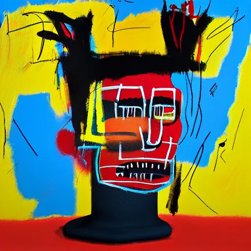 Image similar to new painting by jean michel basquiat and 3 d render