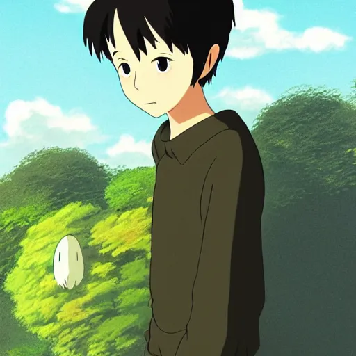 Prompt: friendly guy and small creature , with Fragile looking character portrait face made in Studio Ghibli artstyle ,highly detailed art, beautiful scene, sharp focus, smooth, 8k, anime art, fantasy, style in ghibli anime style