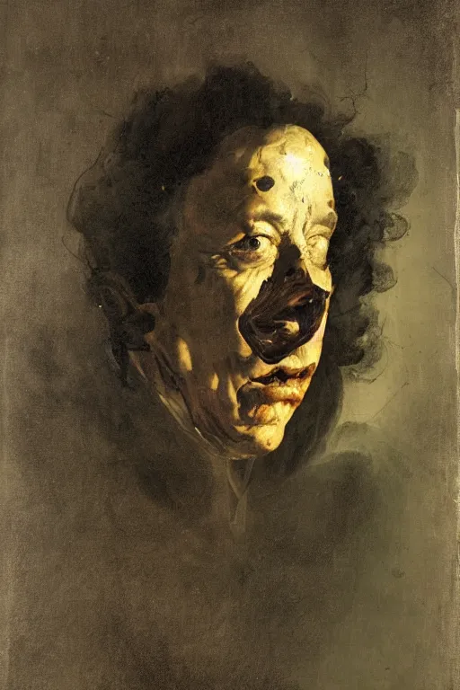 Image similar to mysterious portrait of medici emerging from the dark void, face partially melting like cheese, figure in the darkness of renaissance, Francisco Goya, painted by John Singer Sargant, Adrian Ghenie, style of Francis Bacon, highly detailed, 8k, trending on artstation