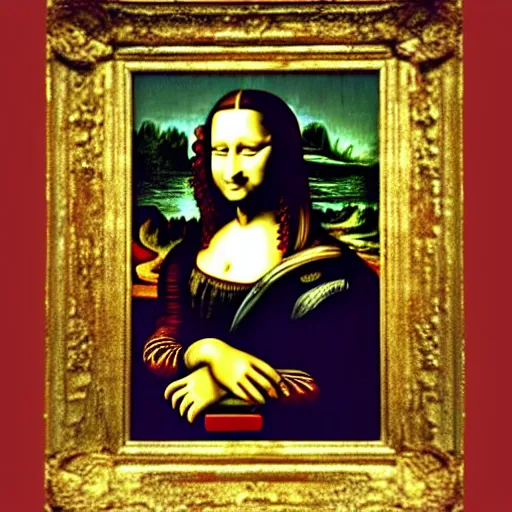 Image similar to an photo of monalisa watching her self in her monalisa painting