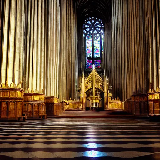 Image similar to man in large throne room of grand cathedral, sitting alone, shadows, fantasy, wallpaper