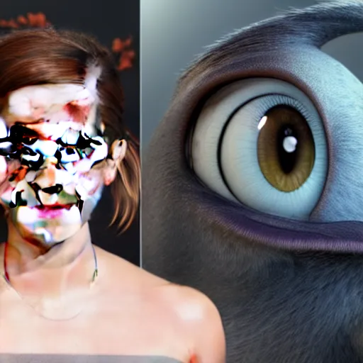 Image similar to emma watson new pixar disney dreamworks warner bros character, highly detailed, extremely high quality, hd, 4 k, 8 k, professional photographer, 4 0 mp, lifelike, top - rated, award winning, cinematic, realistic, detailed lighting, detailed shadows, sharp, no blur, edited, corrected, trending