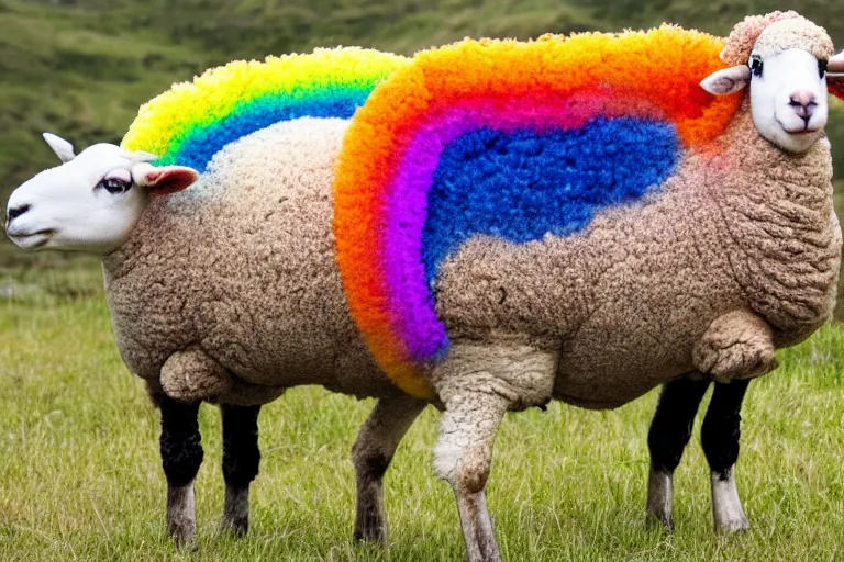 Image similar to a photo of a rainbow sheep