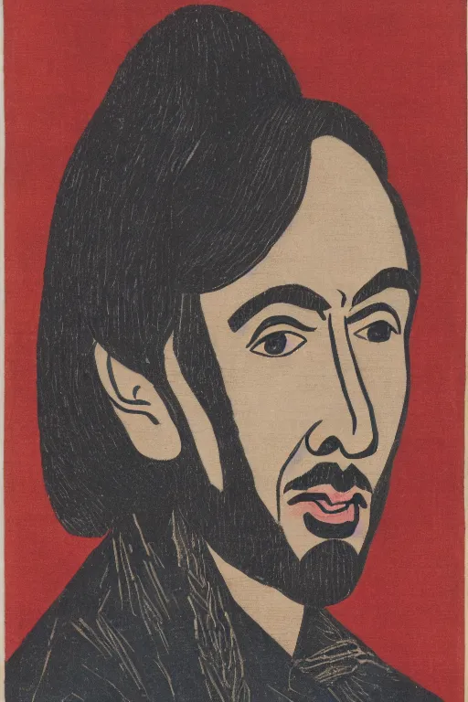 Image similar to Portrait of Nicholas Cage, Japanese coloured woodblock print