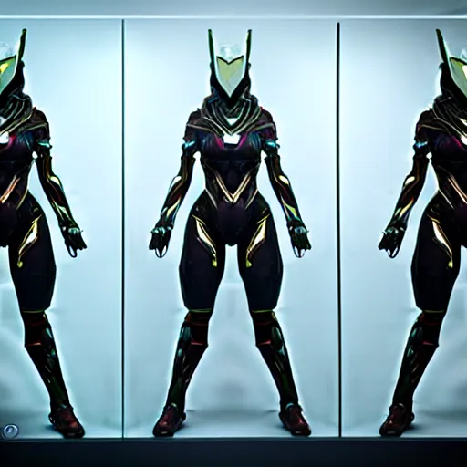 Image similar to photograph of a female warframe made out of mirrors!!!!!!!!!!!!!, the mirrors are reflective, 8k resolution, high detail, ULTRA REALISTIC VFX, reflections