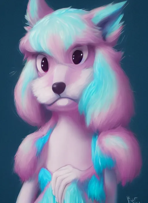 Image similar to adorable, brilliant, elegant, pastel texture, matte painting hyperpop cutest fuzzy furry portrait of an anthropomorphic cartoon style fursona, drawn by Falvie, fleurfurr, trending on furaffinity trending on pixiv