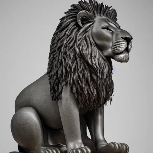 Image similar to a dark grey bronze ststue of a lion