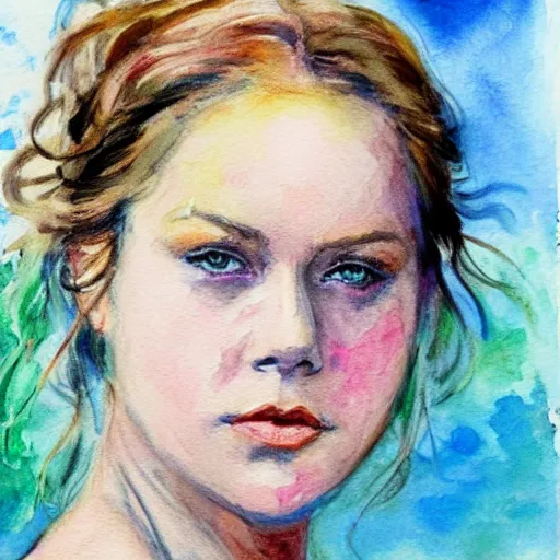 Image similar to abbie cornish, watercolor, in the style of claude monet, beautiful face, award winning, hd, 4 k