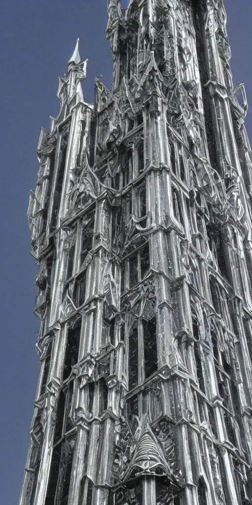 Image similar to elven architecture, tower made of silver, beautiful, tall