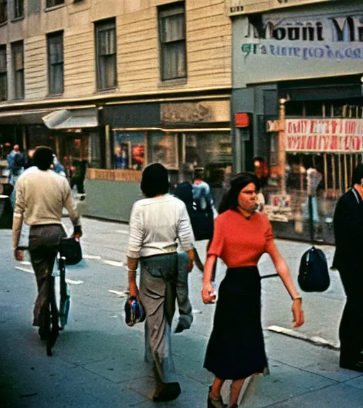 Image similar to close-up color film photography, Manhattan street life in 1970s, soft light, 35mm, film photo, Joel Meyerowitz