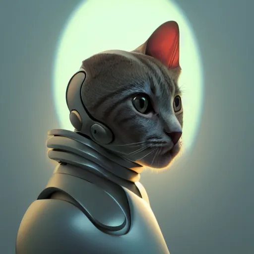 Image similar to product photo of a futuristic stylized pet robot, kitten puppy teddy mix, super cute robot face, big eyes small mouth, large ears, large tail, by artgerm and greg rutkowski and marc newson, alphonse mucha, zaha hadid, side view, volumetric light, detailed, octane render, midsommar - t