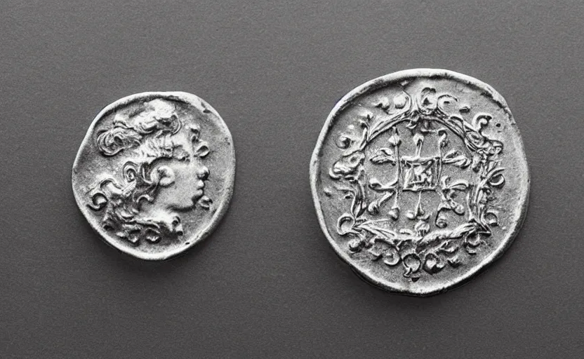 Prompt: “Medieval silver coin, detailed, studio photograph”