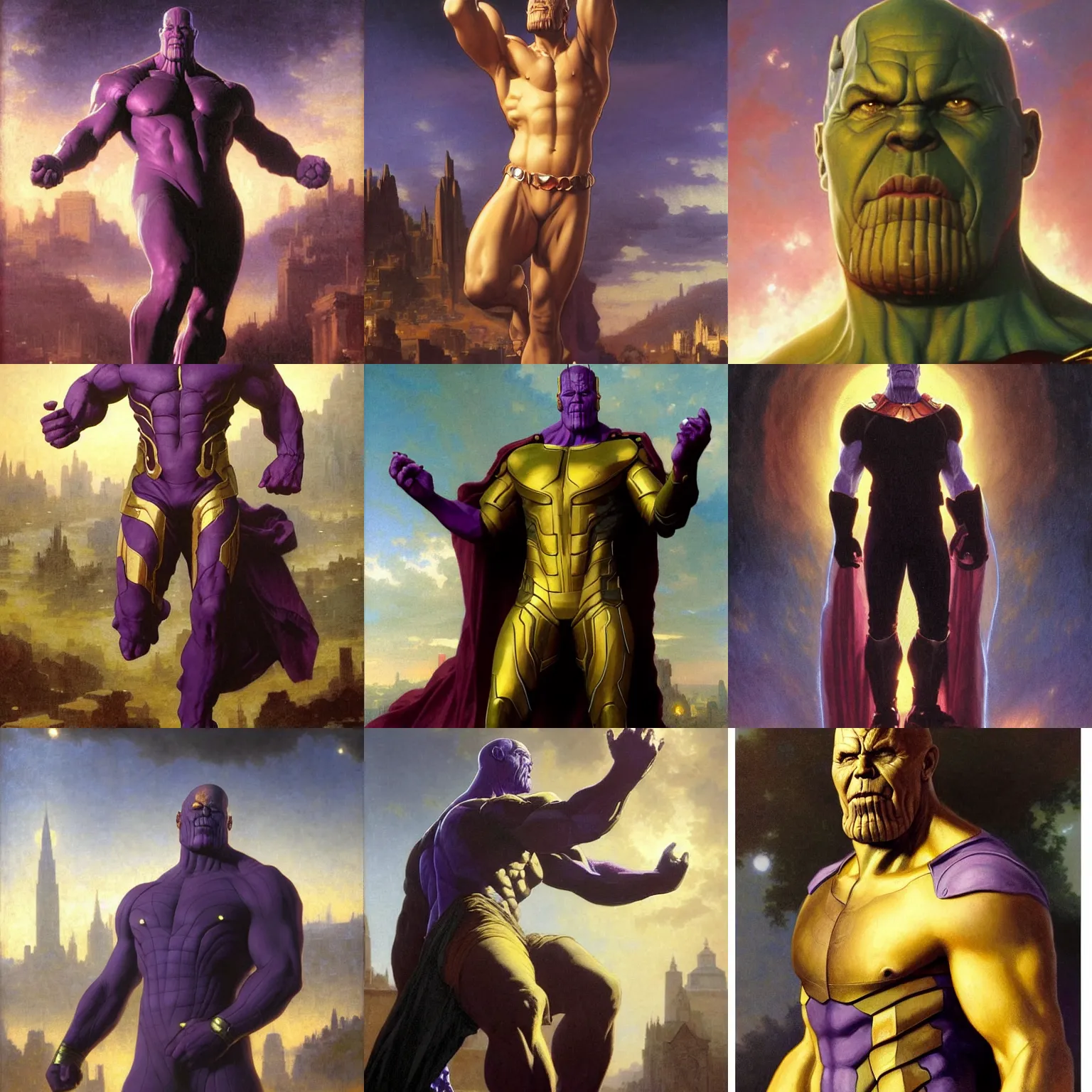 Prompt: full body portrait of thanos!!!!!!!!!!!!!!!!!!!!!!!!!!!, detailed face, detailed painting, city background, epic scene, epic lighting, by bouguereau