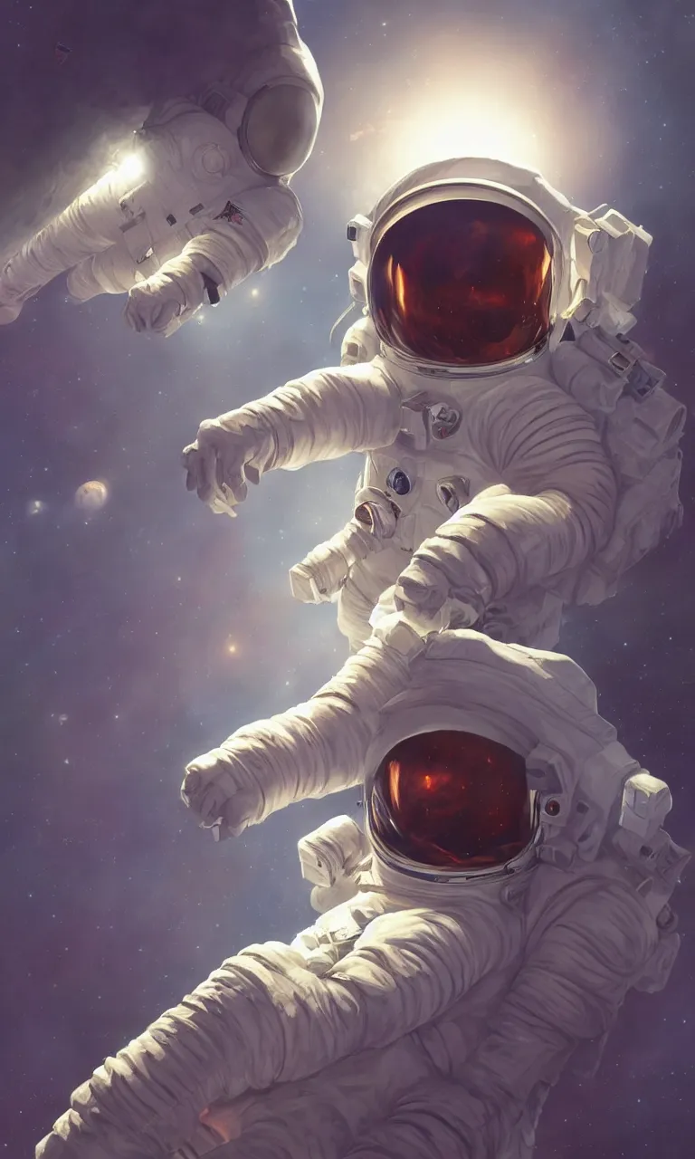 Prompt: Astronaut in space, trending on artstation, by Noah Bradley