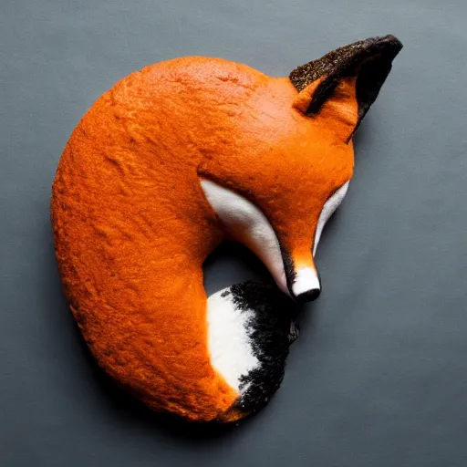 Image similar to studio photography of food in the shape of a fox