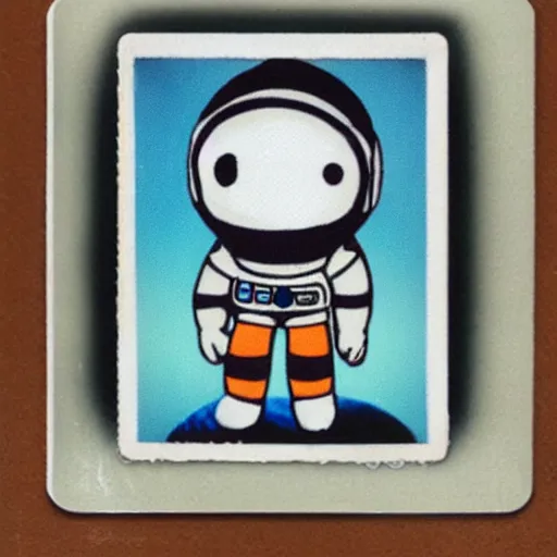 Prompt: polaroid of a cute toy wool astronaut in real space