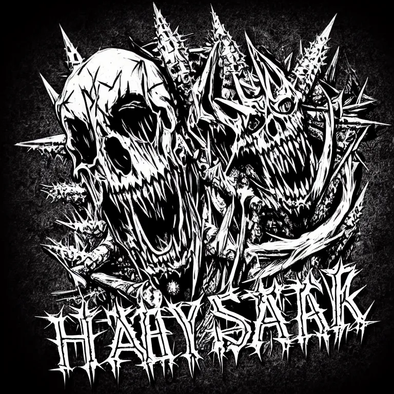 Prompt: heavy trash metal logo spiky dark creepy dark satanic illustration logo