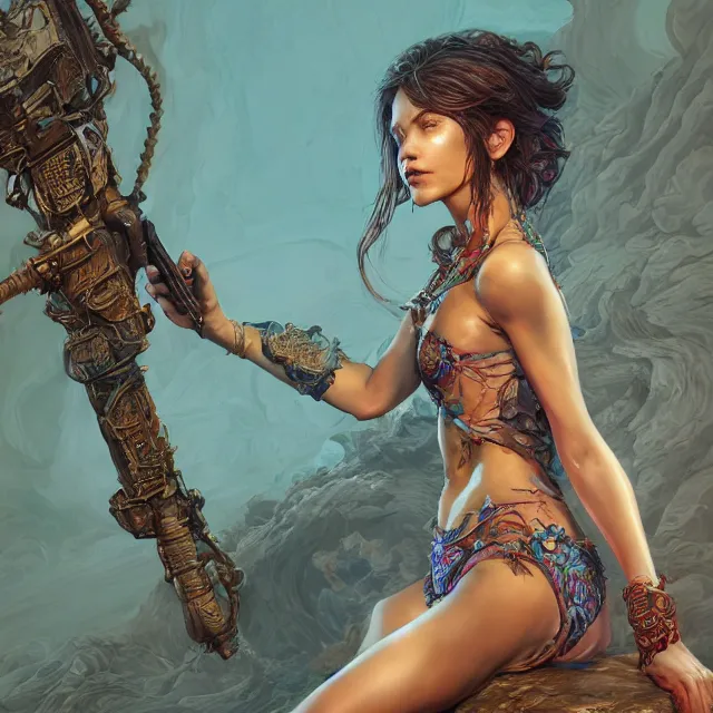 Prompt: the portrait of chaotic neutral female rogue as absurdly beautiful, gorgeous, elegant, innocent young swimsuit model, an ultrafine hyperdetailed illustration by kim jung gi, irakli nadar, intricate linework, bright colors, octopath traveler, final fantasy, unreal engine 5 highly rendered, global illumination, radiant light, detailed and intricate environment