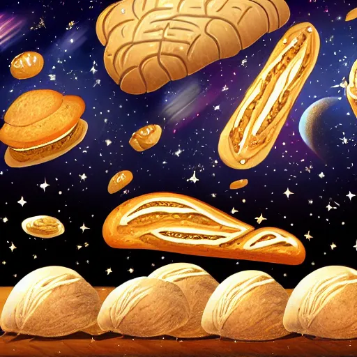 Prompt: bread in space