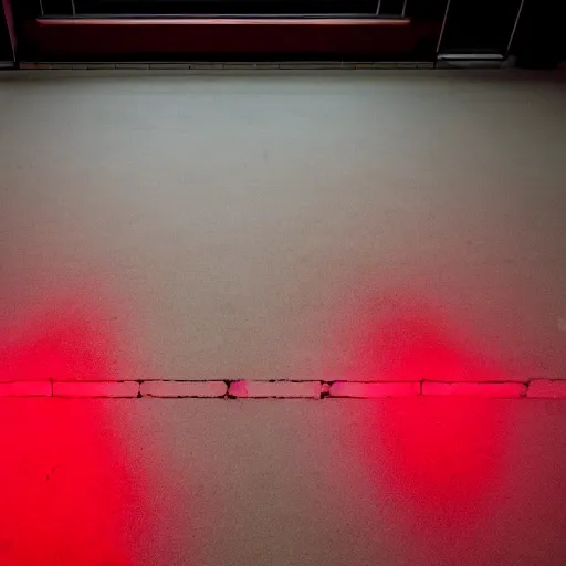 Prompt: red light from above shines through and casts her shape on the floor below