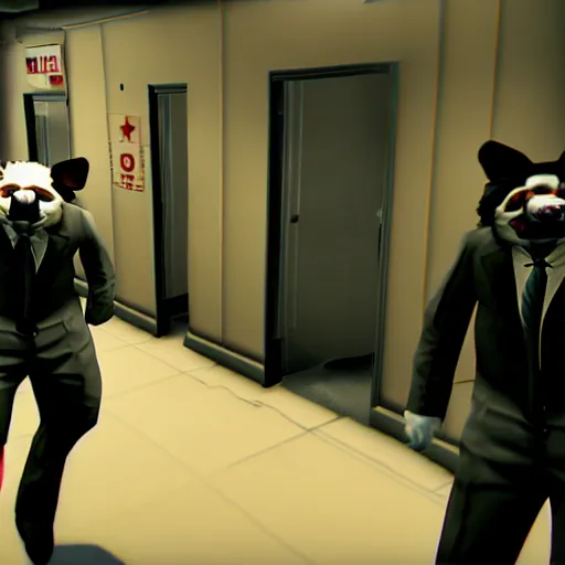 Image similar to Screenshot from the PC game Payday: The Heist demonstrating the fursuit unlock