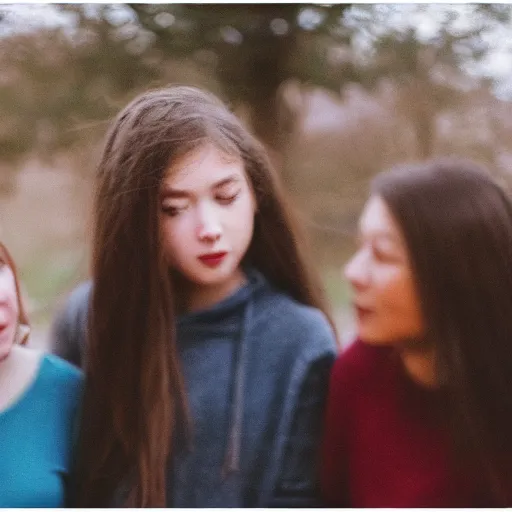 Image similar to , a young girl, a teen, a woman and a grandma post for a photo 5 0 mm lens, f 1. 4, sharp focus, ethereal, emotionally evoking, head in focus, volumetric lighting, blur dreamy outdoor,