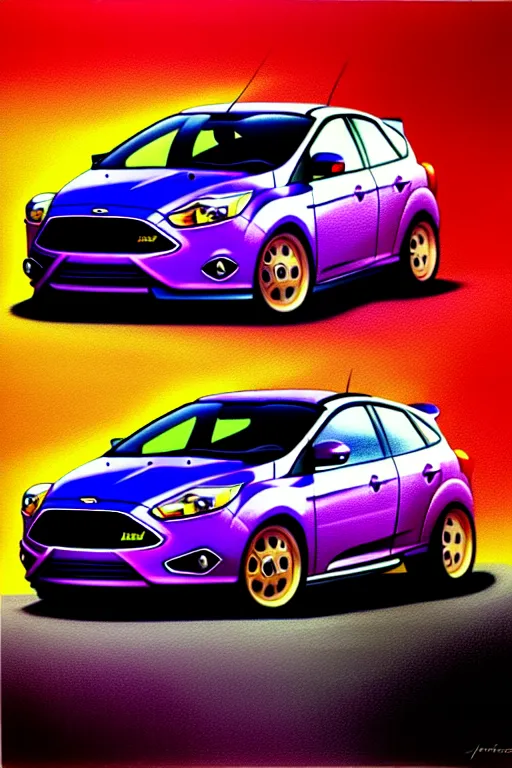 Image similar to a photorealistic painting of ford focus hatchback by johfra bosschart, lisa frank, dark fantasy art, high detail, trending on artstation