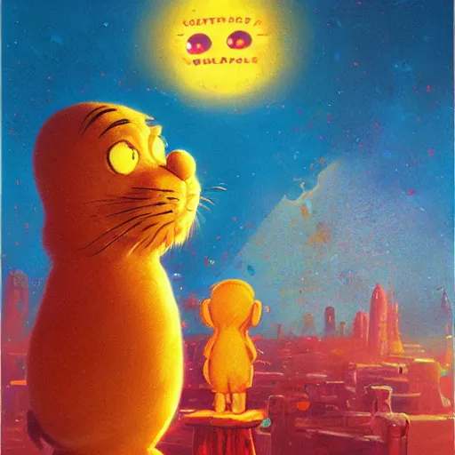 Image similar to a large anthropomorphic garfield by paul lehr and moebius