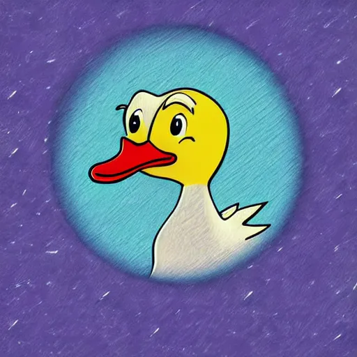 Image similar to a duck. moon background. blurred background. cartoon. digital art. high fidelity. high quality. digital art. cartoon.