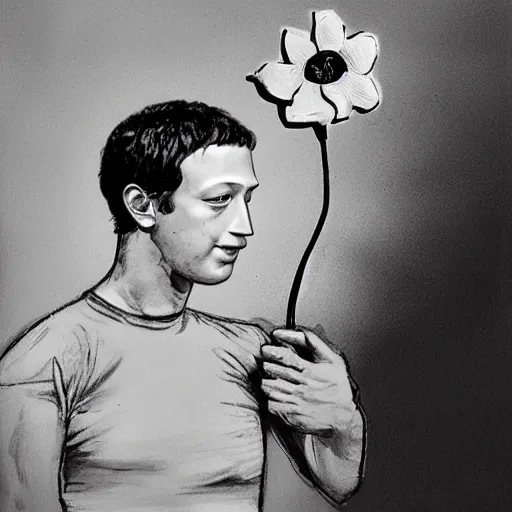 Image similar to mark zuckerberg holding a flower by h.r. giger, horror