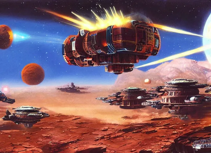 Prompt: ion cannon, matte painting, chris foss