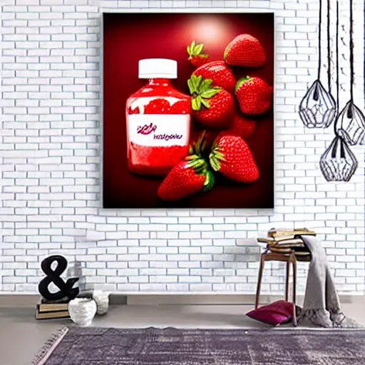 Image similar to a hyperdetailed strawberry and floating milk fluid poster, 4 k hd wallpaper illustration, package cover