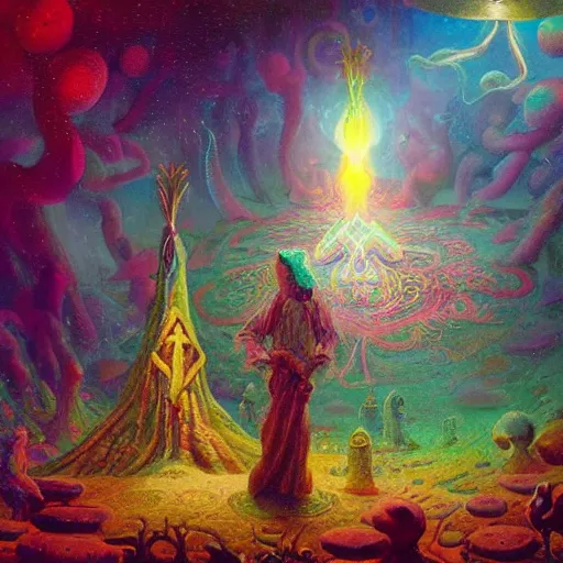 Image similar to sacred Ayahuasca, hermetic, occult, surreal, hidden knowledge by Paul Lehr, Karl Kopinski and Mandy Jurgens'