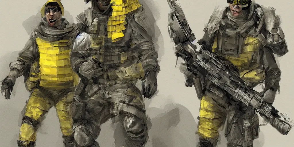 Prompt: A man dressed as a banana in the game Battlefield 2042, 4k, concept art, very detailed