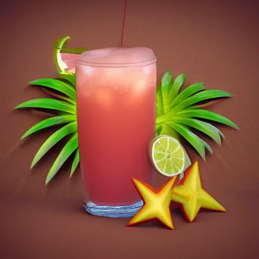 Image similar to tropical drink with starfruit, anime digital painting 3d render